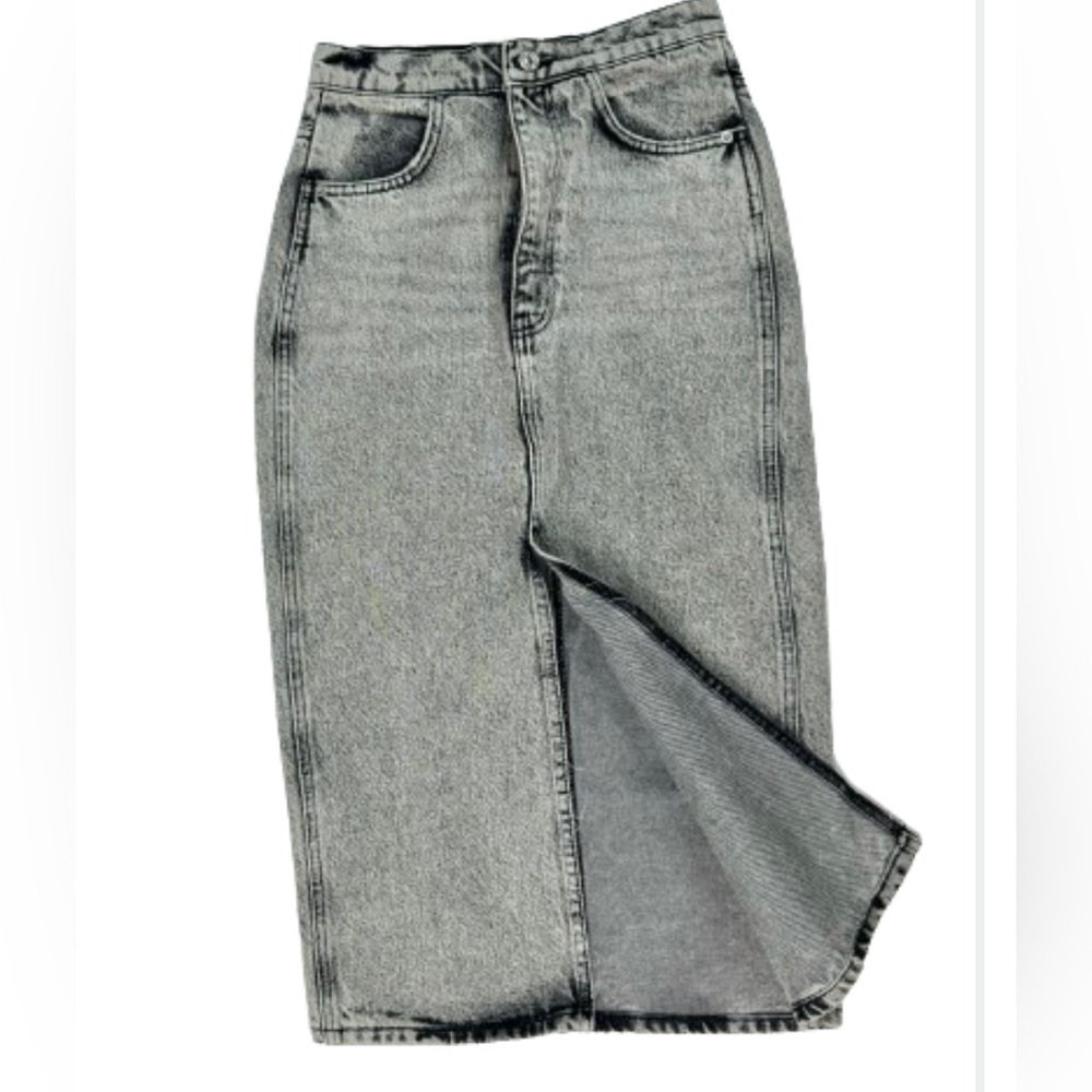 Zara Black Stone Wash Denim Skirt